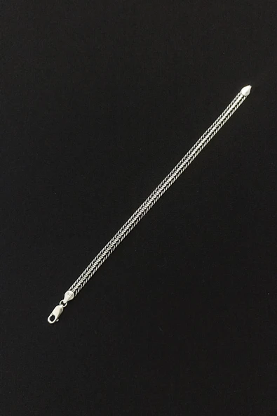 ANDA 925 Ayar Gümüş Oksitli Yassı Balık Sırtı Tilki Kuyruğu Bileklik 6 mm genişlik - Resim 6