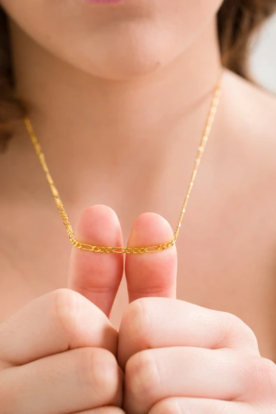 ANDA 925 Ayar Gümüş Unisex 18 K Altın Kaplama Figaro Zincir Kolye ürün görseli