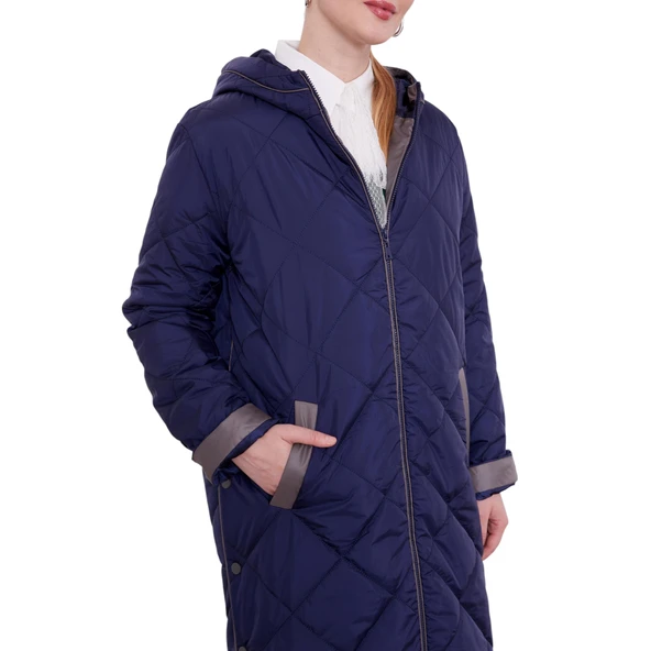 Kadın Kapitone Kapüşonlu Mont - Resim 4