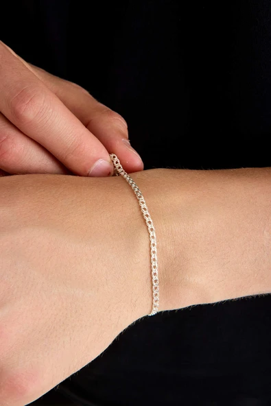 ANDA 925 Ayar Gümüş Unisex Rambo Zincir Bileklik 3 mm - Resim 3