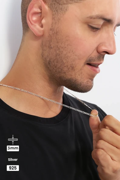 Mios Silver 3mm Figaro 925 Ayar Gümüş Kolye - 4