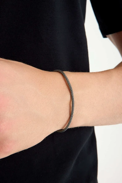 ANDA 925 Ayar Gümüş Oksitli Yuvarlak kalın Tilki Kuyruğu Bileklik 2.7 mm - Resim 2