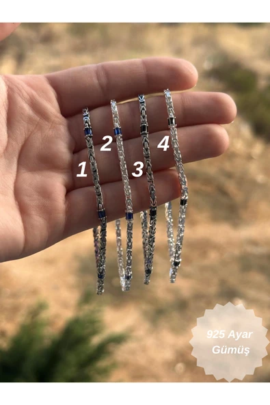 ANDA 925 Ayar Gümüş Kral Zincir Bileklik Baget Taşlı Aquamarin & Siyah 2.5 mm 21 cm YENİ MODEL - Resim 3