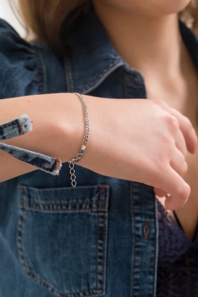 ANDA 925 Ayar Gümüş Bayan Rodyum Kaplamalı Gurmet Bileklik 3.00 Mm - 1