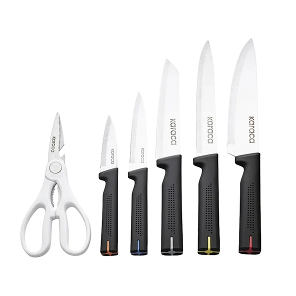 Karaca Yame Kesme Tahtası ve Servis Setli 12 Parça Bıçak Seti Siyah - Resim 3