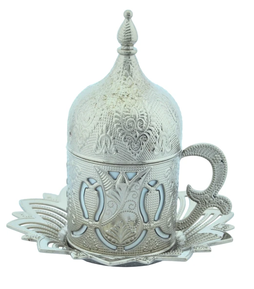 Ahsen 6 Kişilik Kapaklı Lale Desenli Türk Kahve Fincanı 24 Parça Gümüş Renkli - 5