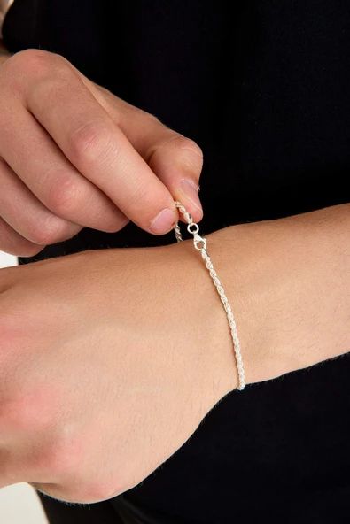 ANDA 925 Ayar Gümüş Unisex Burgu Halat Bileklik 2.5 mm - 4