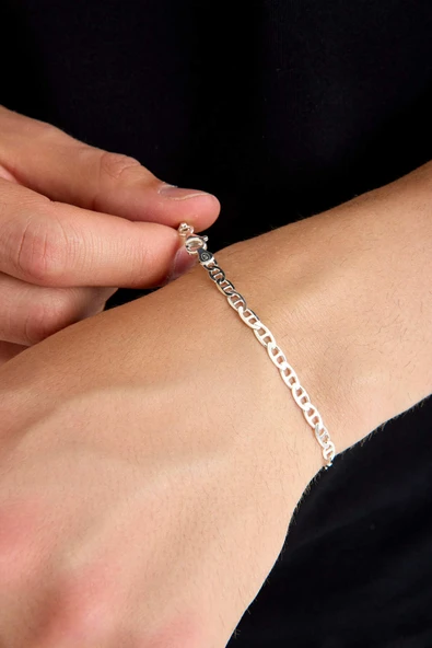 ANDA 925 Ayar Gümüş Unisex Barlı Bileklik 4 mm - Resim 2