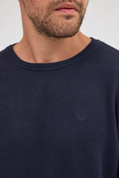 Erkek Lacivert Standart Fit Normal Kesim Pamuklu Basic Bisiklet Yaka Sweatshirt MTLCE113-Lacivert - 5