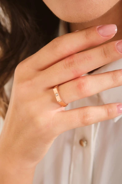 ANDA 925 Ayar Gümüş Minik Tektaşlı Ayarlanabilir Yüzük - 5