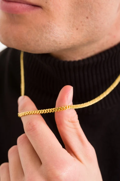 ANDA 925 Ayar Gümüş 18k Altın Kaplamalı Unisex Gurmet Kolye Gurmet Zincir Kolye ürün görseli