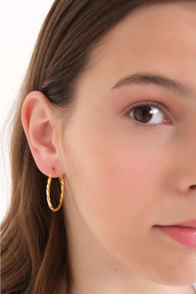 ANDA 925 Ayar Gümüş Orijinal Italyan 18k Altın Kaplama Burgu Halka Küpe 3.0 Cm - 3