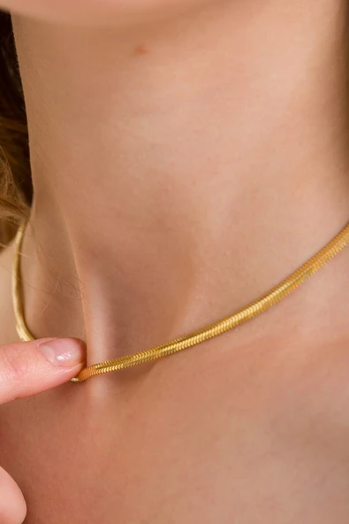 ANDA 925 Ayar Gümüş 14k Altın Kaplama Italyan Yassı Kolye- Italyan Balık Sırtı Kolye 3.4 Mm ürün görseli