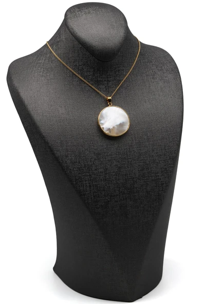 Sedef Doğal Taş Gold Renkli Kolye - KLY-1651 - Resim 2