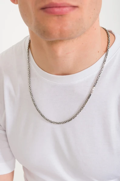 ANDA 925 Ayar Gümüş Oksitli Kare Kral Zincir-kare Kral Kolye 3.4 Mm 60 Cm - 1