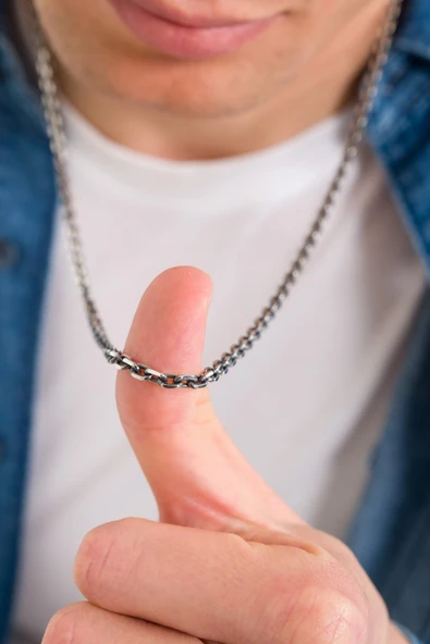 ANDA 925 Ayar Gümüş Unisex Oksitli Forse Zincir- Forse Kolye Zincir - Resim 3