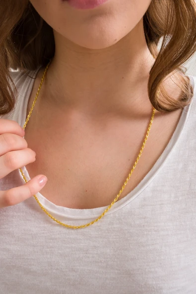 ANDA 925 Ayar Gümüş 18k Altın Kaplama Burgu Halat Zincir Kolye 2.7 Mm - Resim 5