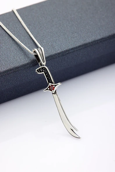 ANDA 925 Ayar Gümüş Zirkon Taşlı Zülfikar Kolye ürün görseli
