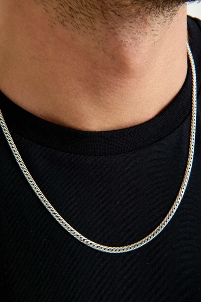 ANDA 925 Ayar Gümüş Ezme Yassı Balıksırtı Sık Gurmet Kolye 55 Cm 3.5 Mm ürün görseli