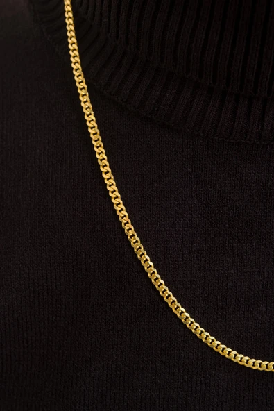 ANDA 925 Ayar Gümüş 18k Altın Kaplamalı Unisex Gurmet Kolye Gurmet Zincir Kolye - Resim 3