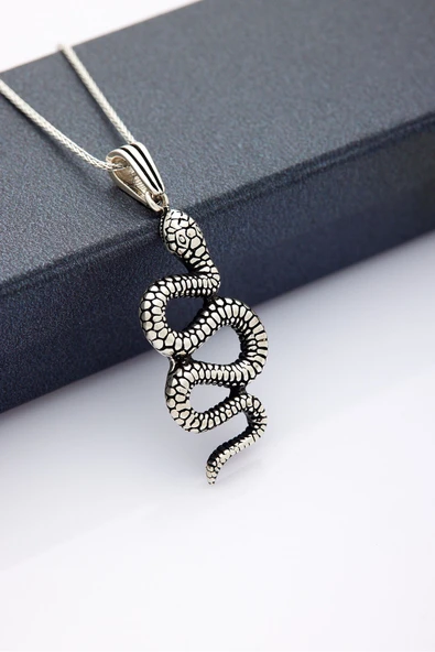 ANDA 925 Ayar Gümüş Unisex Oksitli Yılan kolye