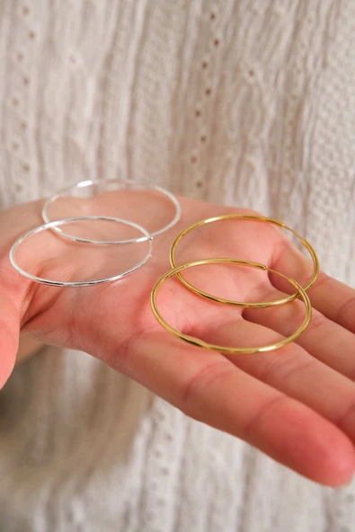 ANDA 925 Ayar Gümüş 18k Altın Kaplama Halka Küpe 4.6 Cm - 2