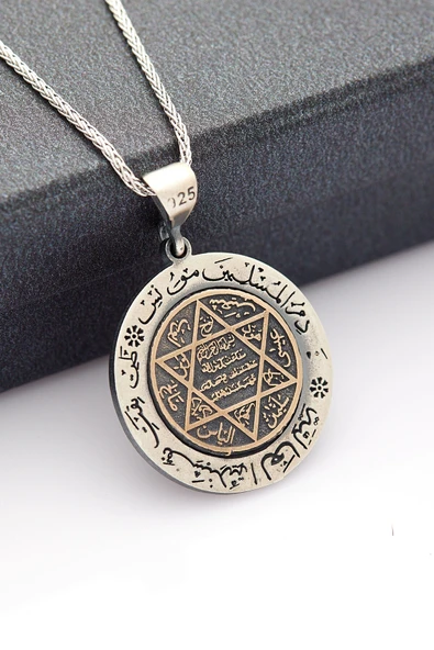 ANDA 925 Ayar Gümüş Oksitli Oksitli Süleyman Mührü Kolye