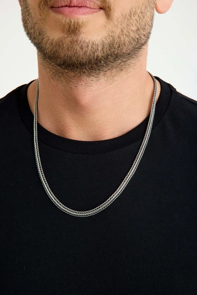 ANDA 925 Ayar Gümüş Oksitli Yassı Balık Sırtı Tilki Kuyruğu Kolye 6 mm genişlik 60 cm Uzunluk - 4