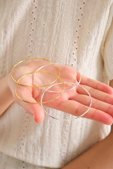 ANDA 925 Ayar Gümüş 18k Altın Kaplama Halka Küpe 7 Cm - 2