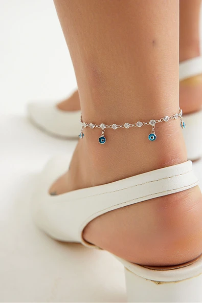 ANDA 925 Ayar Gümüş Zirkon Taşlı Nazar Göz Halhal Camgöz Halhal - 3