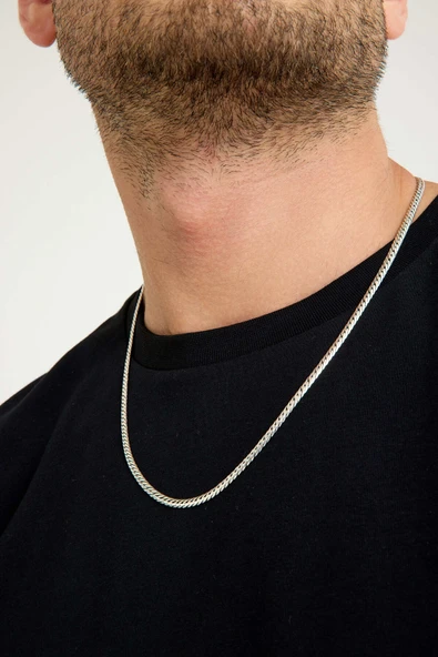 ANDA 925 Ayar Gümüş Ezme Yassı Balıksırtı Sık Gurmet Kolye 55 Cm 3.5 Mm - Resim 3