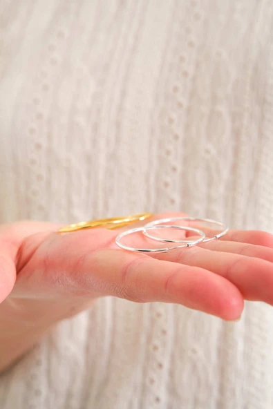 ANDA 925 Ayar Gümüş 18k Altın Kaplama Halka Küpe 3.7 Cm - 2