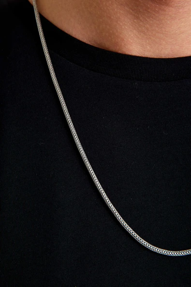 ANDA 925 Ayar Gümüş Oksitli Yuvarlak Kalın Tilki Kuyruğu Kolye 2.7 mm - 2