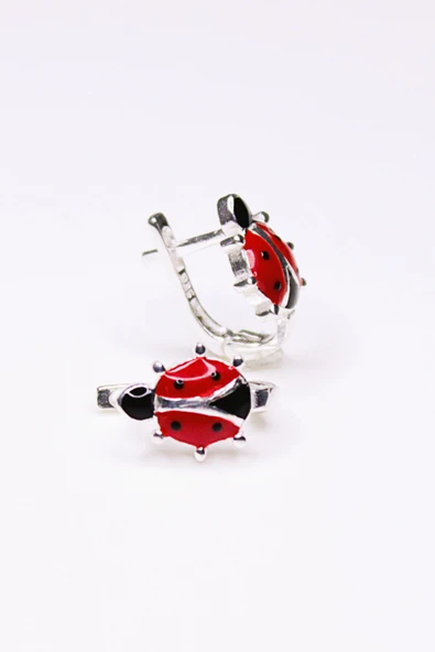 ANDA 925 Ayar Gümüş Uğur Böceği Mineli Çocuk Küpesi