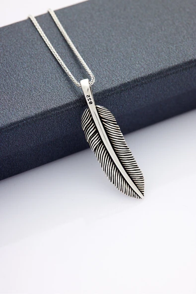ANDA 925 Ayar Gümüş Unisex Oksitli Kuş Tüyü Kolye ürün görseli