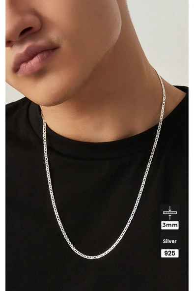 Mios Silver 3mm Barlı Zincir 925 Ayar Gümüş Kolye - Resim 5