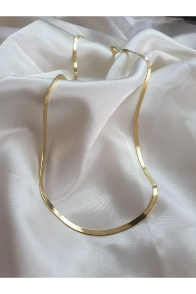 esisjewel 925 Ayar Gümüş Italyan Yassı Zincir Kadın Kolye 45cm 2.5mm Gümüş Balık Sırtı Kadın Kolye - Resim 2