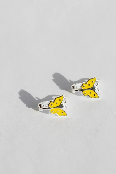 ANDA 925 AYar Gümüş Mileli Kelebek Figürlü Çocuk Küpesi Sarı