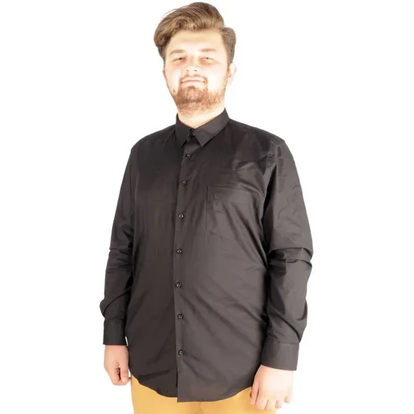 Büyük Beden Erkek Klasik Cepli Gömlek Likralı 20350 Siyah