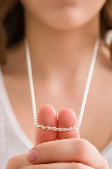 ANDA 925 Ayar Gümüş Burgu Halat Zincir Kolye 3.2 Mm