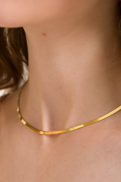 ANDA 925 Ayar Italyan Yassı Zincir Kolye Yılan Zincir Kolye 45 Cm - Resim 3