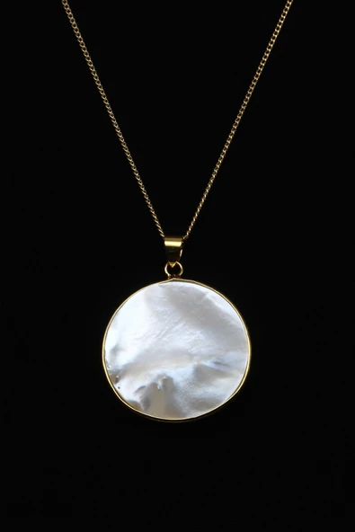 Sedef Doğal Taş Gold Renkli Kolye - KLY-1651 ürün görseli 1