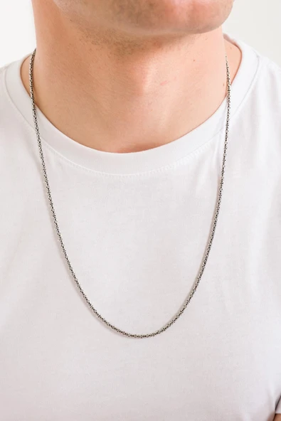 ANDA 925 Ayar Gümüş Oksitli Kare Kral Kolye 2.4 Mm - 3