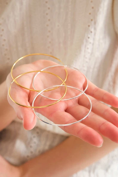 ANDA 925 Ayar Gümüş 18k Altın Kaplama Halka Küpe 7 Cm