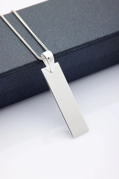 ANDA 925 Ayar Gümüş Plaka Kolye Dikdörtgen Plaka Kolye Aynalı Kolye ürün görseli