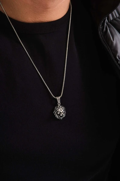 ANDA 925 Ayar Gümüş Aslan Kolye - Resim 4