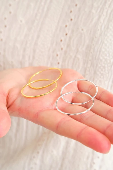 ANDA 925 Ayar Gümüş 18k Altın Kaplama Halka Küpe 3.7 Cm - 3