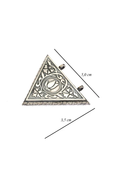 ANDA 925 Ayar Gümüş Orta Boy Lale Motifli Üçgen Muskalık Cevşenlik Dua Saklama Kabı ürün görseli