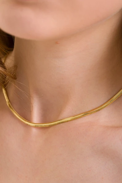 ANDA 925 Ayar Gümüş 14k Altın Kaplama Italyan Yassı Kolye- Italyan Balık Sırtı Kolye 3.4 Mm - Resim 3