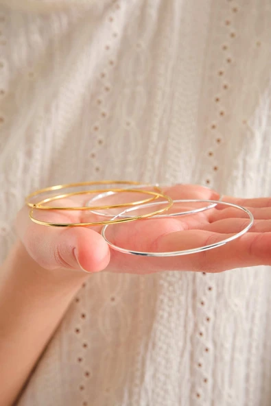 ANDA 925 Ayar Gümüş 18k Altın Kaplama Halka Küpe 7 Cm - 3